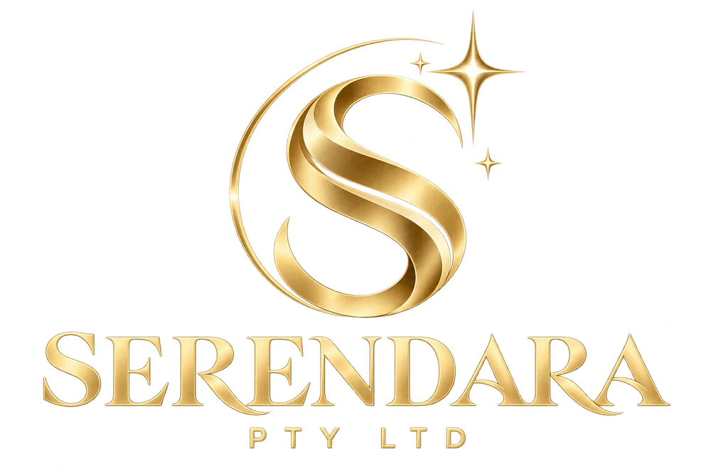 Serendara Pty Ltd — a sculpted gold S, celestial orbit and guiding stars